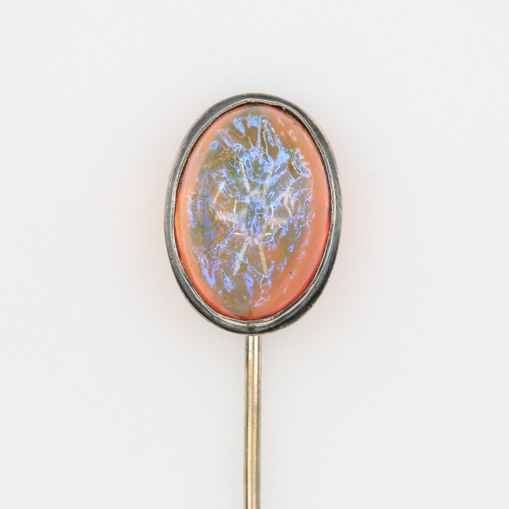 Antique Art Deco Sterling Silver Dragon’s Breath Art Glass Stick Pin 1910s